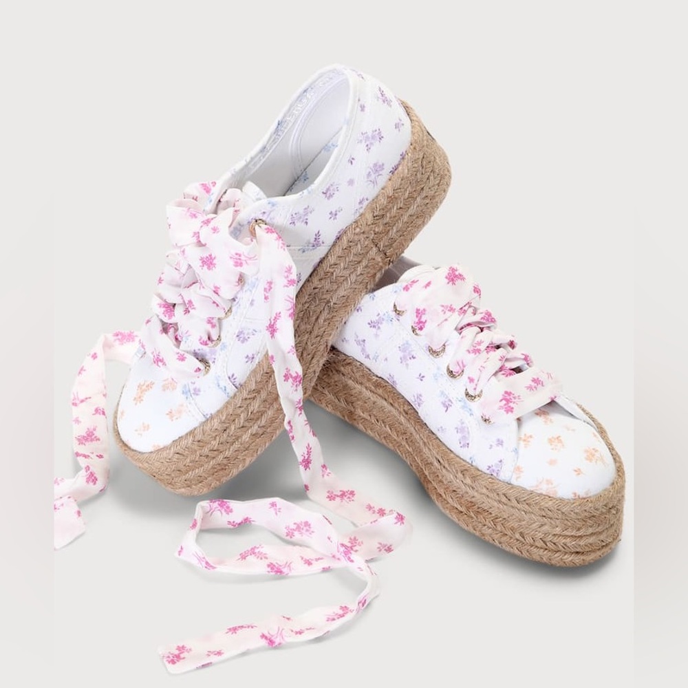 🎉LAST PIECE🎉SUPERGA Flower Print Mix Sneakers With‎ Rope Platform - Picture 3 of 10